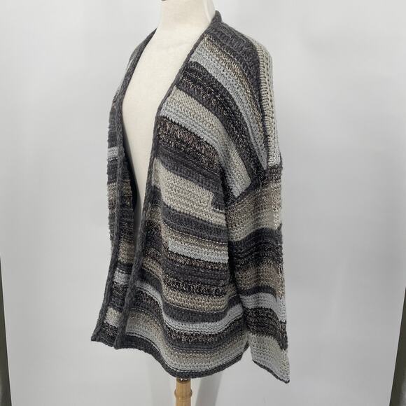 J Jill Open Front Cardigan Sweater Stripe Front Pin Close Stretchy Grey Womens L - Picture 5 of 9
